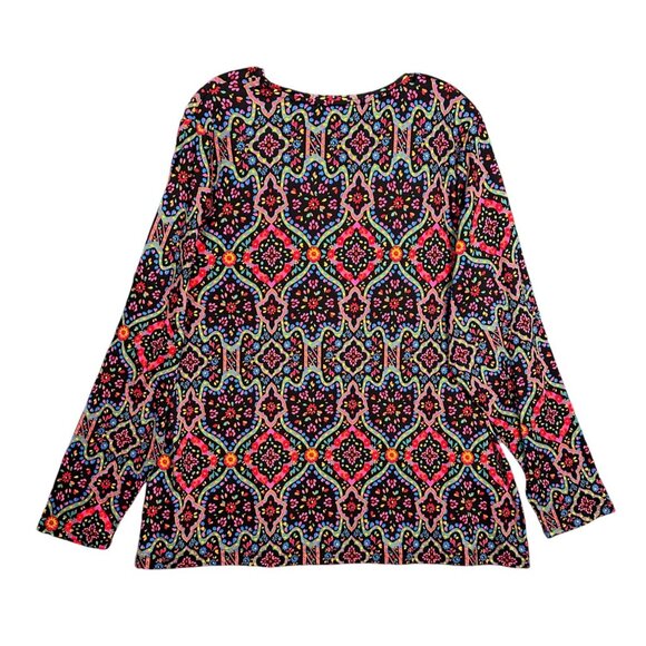 Croft & Barrow Womens Classic Long Sleeve Tee 2X Multicolor Geometric Print Boho - Picture 4 of 5
